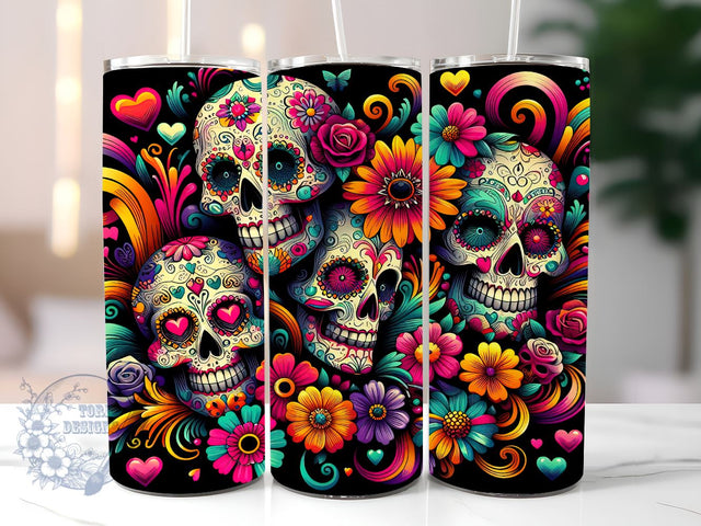 Day Of The Dead 20 oz Skinny Tumbler, Mexican Skull Tumbler Png, Straight & Tapered Tumbler Wrap, Instant Digital Download Sublimation ToriDesigns 