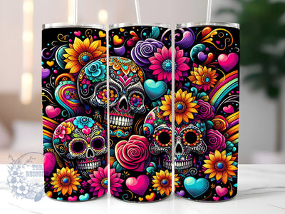 Day Of The Dead 20 oz Skinny Tumbler, Mexican Skull Tumbler Png, Straight & Tapered Tumbler Wrap, Instant Digital Download Sublimation ToriDesigns 