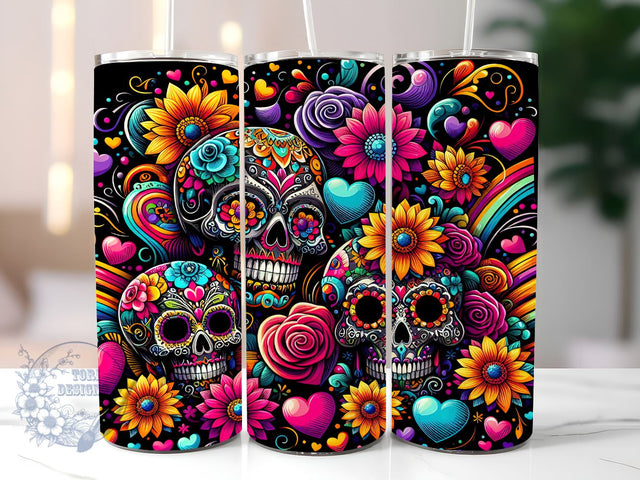 Day Of The Dead 20 oz Skinny Tumbler, Mexican Skull Tumbler Png, Straight & Tapered Tumbler Wrap, Instant Digital Download Sublimation ToriDesigns 