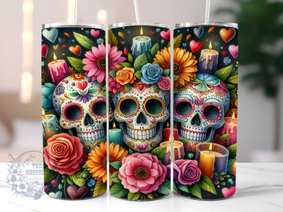 Day Of The Dead 20 oz Skinny Tumbler, Mexican Skull Tumbler Png, Straight & Tapered Tumbler Wrap, Instant Digital Download Sublimation ToriDesigns 