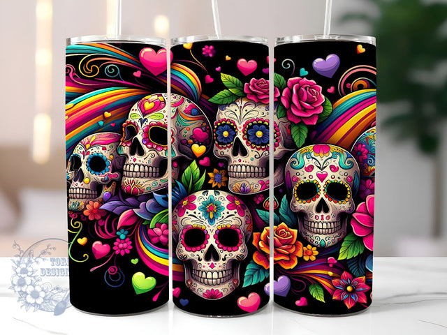 Day Of The Dead 20 oz Skinny Tumbler, Mexican Skull Tumbler Png, Straight & Tapered Tumbler Wrap, Instant Digital Download Sublimation ToriDesigns 