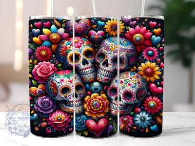 Day Of The Dead 20 oz Skinny Tumbler, Mexican Skull Tumbler Png, Straight & Tapered Tumbler Wrap, Instant Digital Download Sublimation ToriDesigns 
