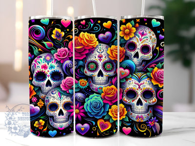 Day Of The Dead 20 oz Skinny Tumbler, Mexican Skull Tumbler Png, Straight & Tapered Tumbler Wrap, Instant Digital Download Sublimation ToriDesigns 