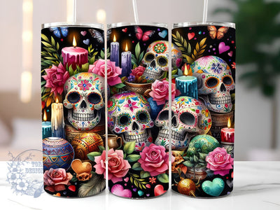 Day Of The Dead 20 oz Skinny Tumbler, Mexican Skull Tumbler Png, Straight & Tapered Tumbler Wrap, Instant Digital Download Sublimation ToriDesigns 