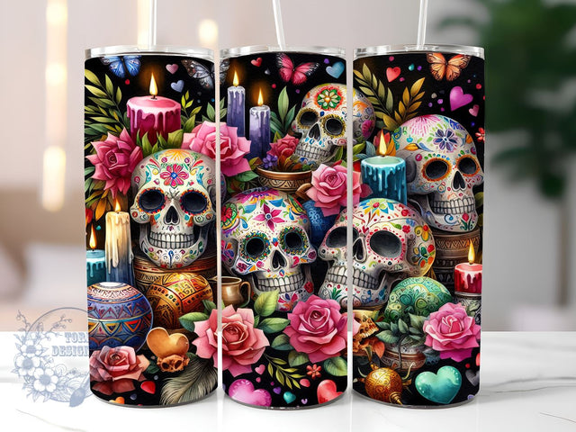 Day Of The Dead 20 oz Skinny Tumbler, Mexican Skull Tumbler Png, Straight & Tapered Tumbler Wrap, Instant Digital Download Sublimation ToriDesigns 
