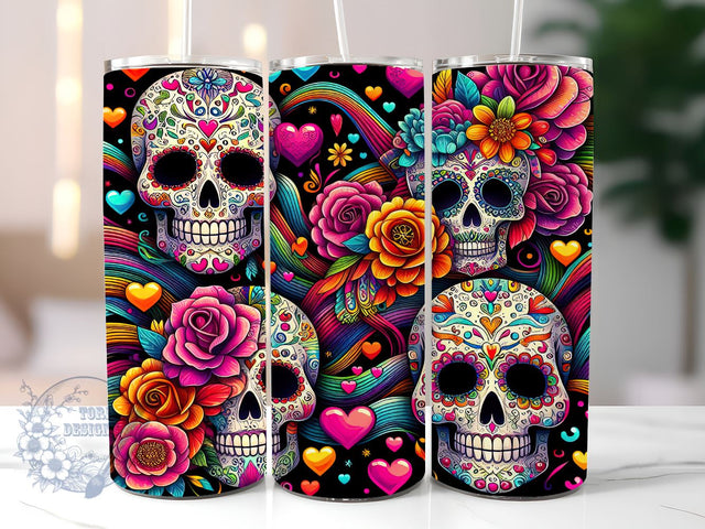 Day Of The Dead 20 oz Skinny Tumbler, Mexican Skull Tumbler Png, Straight & Tapered Tumbler Wrap, Instant Digital Download Sublimation ToriDesigns 