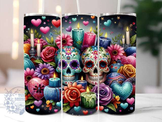 Day Of The Dead 20 oz Skinny Tumbler, Mexican Skull Tumbler Png, Straight & Tapered Tumbler Wrap, Instant Digital Download Sublimation ToriDesigns 