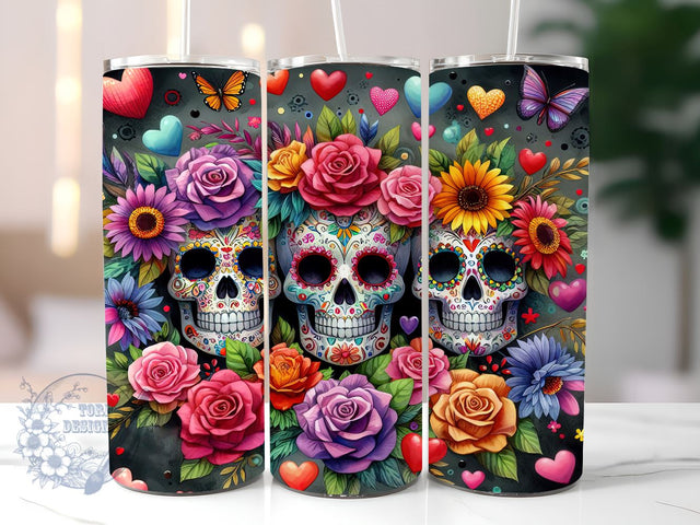 Day Of The Dead 20 oz Skinny Tumbler, Mexican Skull Tumbler Png, Straight & Tapered Tumbler Wrap, Instant Digital Download Sublimation ToriDesigns 