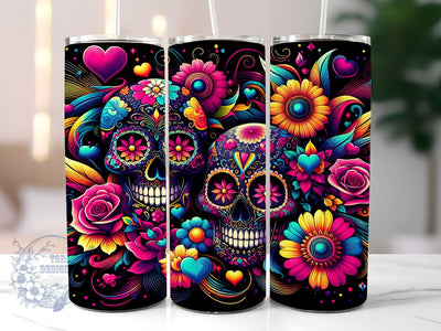 Day Of The Dead 20 oz Skinny Tumbler, Mexican Skull Tumbler Png, Straight & Tapered Tumbler Wrap, Instant Digital Download Sublimation ToriDesigns 