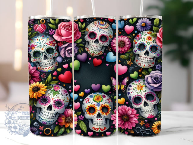 Day Of The Dead 20 oz Skinny Tumbler, Mexican Skull Tumbler Png, Straight & Tapered Tumbler Wrap, Instant Digital Download Sublimation ToriDesigns 