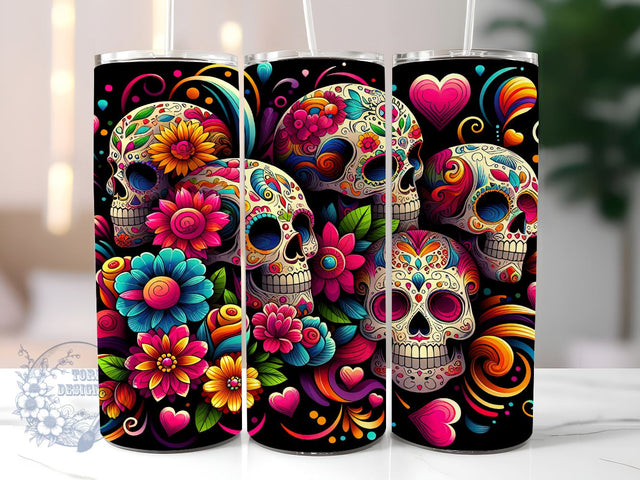 Day Of The Dead 20 oz Skinny Tumbler, Mexican Skull Tumbler Png, Straight & Tapered Tumbler Wrap, Instant Digital Download Sublimation ToriDesigns 