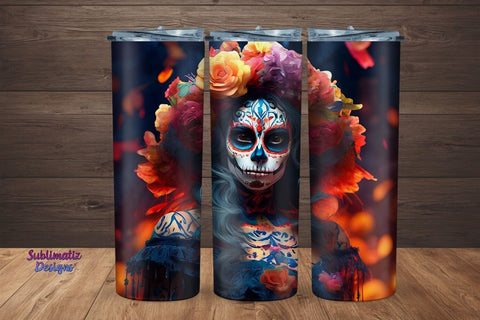 Day of the Dead Catrina Tumbler Wrap | Day of the Dead 20 oz Skinny Tumbler Wrap Sublimation Design Sublimation Sublimatiz Designs 