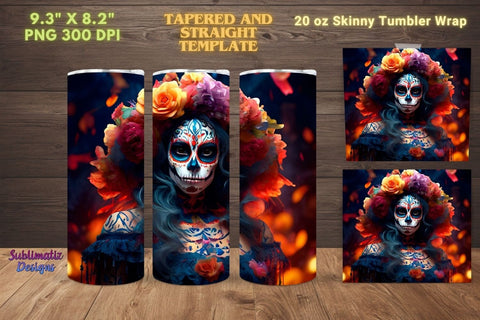 Day of the Dead Catrina Tumbler Wrap | Day of the Dead 20 oz Skinny Tumbler Wrap Sublimation Design Sublimation Sublimatiz Designs 