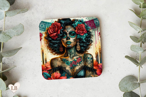Day of the Dead Coaster, Día de los Muertos Square Coaster Sublimation Sublimation BijouBay 