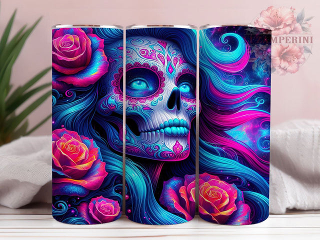 Day of the Dead Colorful Skull Tumbler Wrap, Dia De Los Muertos Mug, Sugar Skull Art, 20Oz Tumbler Wrap, Sublimation Design, Mexican Holiday Drinkware, Colorful Calavera Print Sublimation Li Zamperini 