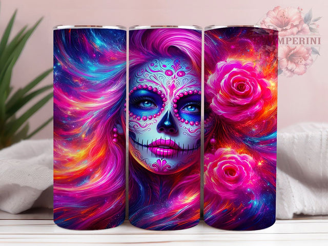 Day of the Dead Colorful Skull Tumbler Wrap, Dia De Los Muertos Mug, Sugar Skull Art, 20Oz Tumbler Wrap, Sublimation Design, Mexican Holiday Drinkware, Colorful Calavera Print Sublimation Li Zamperini 
