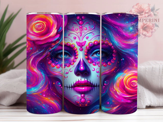 Day of the Dead Colorful Skull Tumbler Wrap, Dia De Los Muertos Mug, Sugar Skull Art, 20Oz Tumbler Wrap, Sublimation Design, Mexican Holiday Drinkware, Colorful Calavera Print Sublimation Li Zamperini 