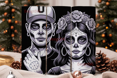 Day of the Dead Couple 20oz Tumbler Wrap Sublimation DesignSVG 