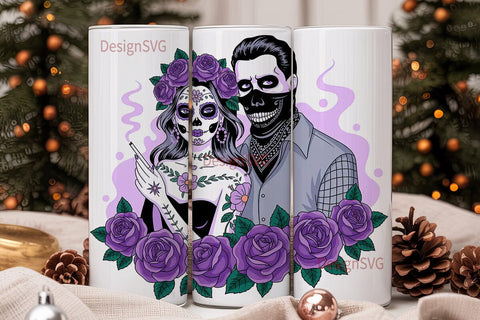 Day of the Dead Couple 20oz Tumbler Wrap Sublimation DesignSVG 