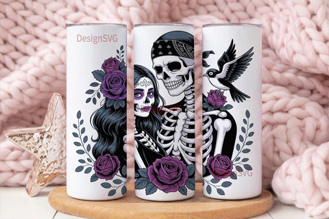Day of the Dead Couple 20oz Tumbler Wrap Sublimation DesignSVG 
