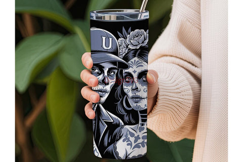 Day of the Dead Couple 20oz Tumbler Wrap Sublimation DesignSVG 