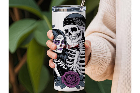 Day of the Dead Couple 20oz Tumbler Wrap Sublimation DesignSVG 