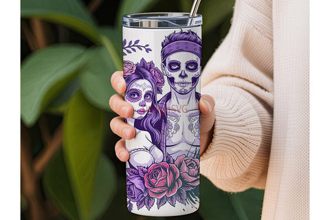 Day of the Dead Couple 20oz Tumbler Wrap Sublimation DesignSVG 
