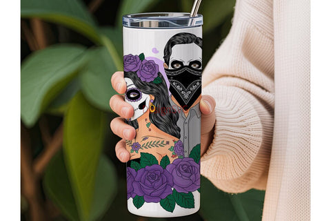 Day of the Dead Couple 20oz Tumbler Wrap Sublimation DesignSVG 