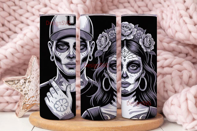 Day of the Dead Couple 20oz Tumbler Wrap Sublimation DesignSVG 