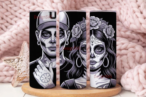Day of the Dead Couple 20oz Tumbler Wrap Sublimation DesignSVG 
