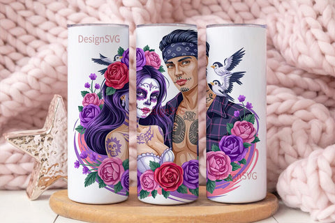 Day of the Dead Couple 20oz Tumbler Wrap Sublimation DesignSVG 