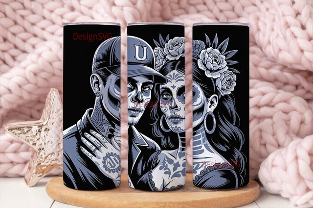 Day of the Dead Couple 20oz Tumbler Wrap Sublimation DesignSVG 