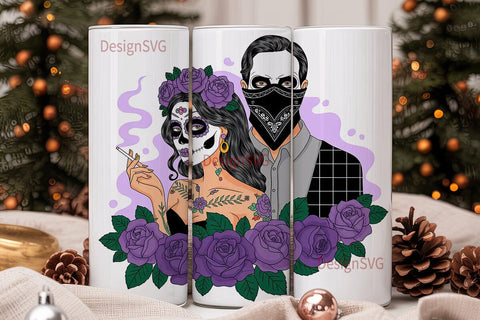 Day of the Dead Couple 20oz Tumbler Wrap Sublimation DesignSVG 