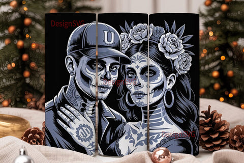 Day of the Dead Couple 20oz Tumbler Wrap Sublimation DesignSVG 