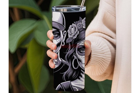 Day of the Dead Couple 20oz Tumbler Wrap Sublimation DesignSVG 