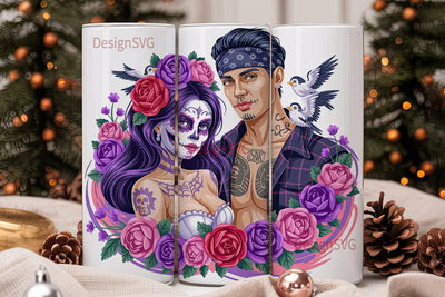 Day of the Dead Couple 20oz Tumbler Wrap Sublimation DesignSVG 