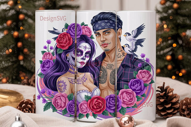 Day of the Dead Couple 20oz Tumbler Wrap Sublimation DesignSVG 