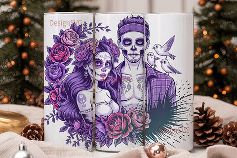 Day of the Dead Couple 20oz Tumbler Wrap Sublimation DesignSVG 