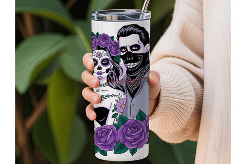 Day of the Dead Couple 20oz Tumbler Wrap Sublimation DesignSVG 