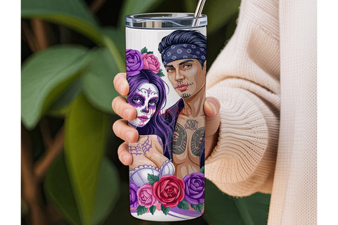 Day of the Dead Couple 20oz Tumbler Wrap Sublimation DesignSVG 