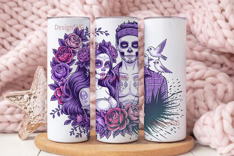 Day of the Dead Couple 20oz Tumbler Wrap Sublimation DesignSVG 