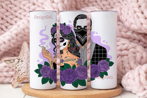 Day of the Dead Couple 20oz Tumbler Wrap Sublimation DesignSVG 