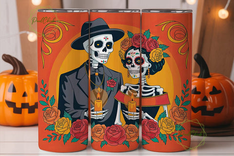 Day of the Dead Couple 20oz Tumbler Wrap Sublimation PixelChick 