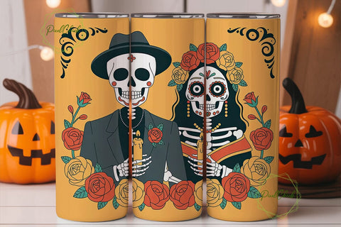 Day of the Dead Couple 20oz Tumbler Wrap Sublimation PixelChick 
