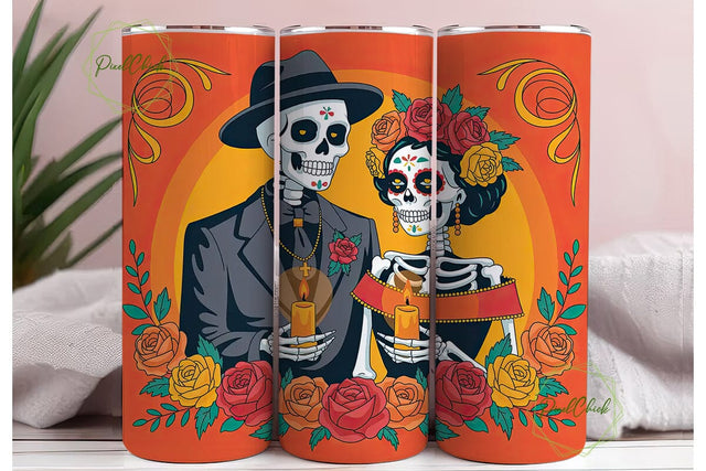 Day of the Dead Couple 20oz Tumbler Wrap Sublimation PixelChick 