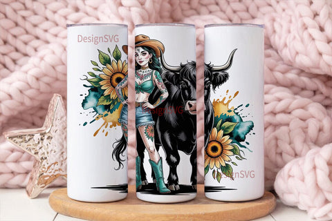 Day of the Dead Cowgirl 20oz Tumbler Sublimation DesignSVG 