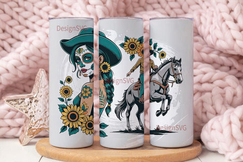 Day of the Dead Cowgirl Tumbler Wrap Sublimation DesignSVG 