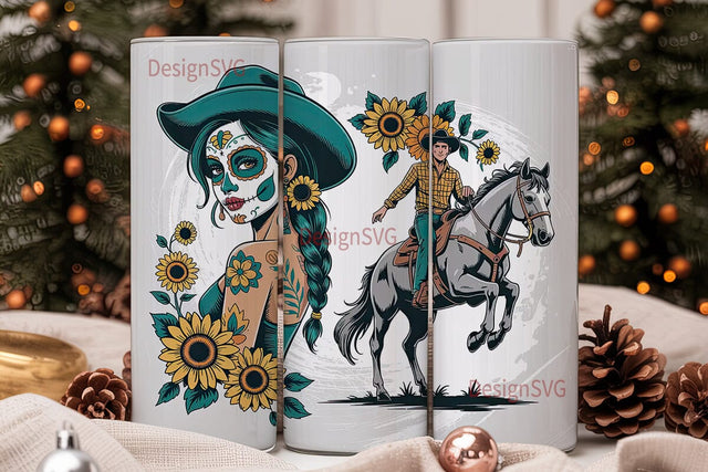 Day of the Dead Cowgirl Tumbler Wrap Sublimation DesignSVG 