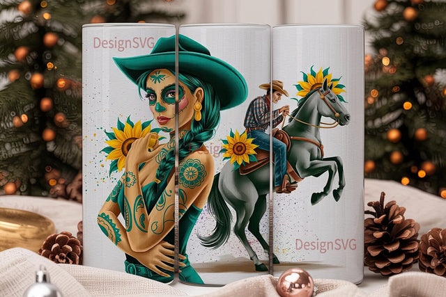 Day of the Dead Cowgirl Tumbler Wrap Sublimation DesignSVG 