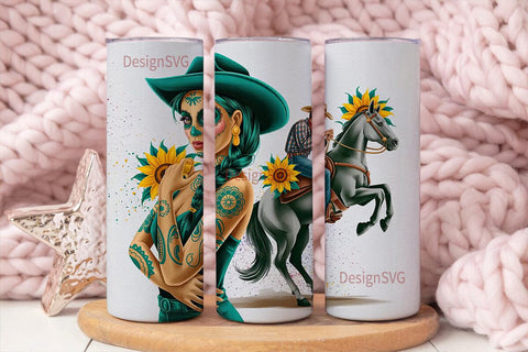 Day of the Dead Cowgirl Tumbler Wrap Sublimation DesignSVG 